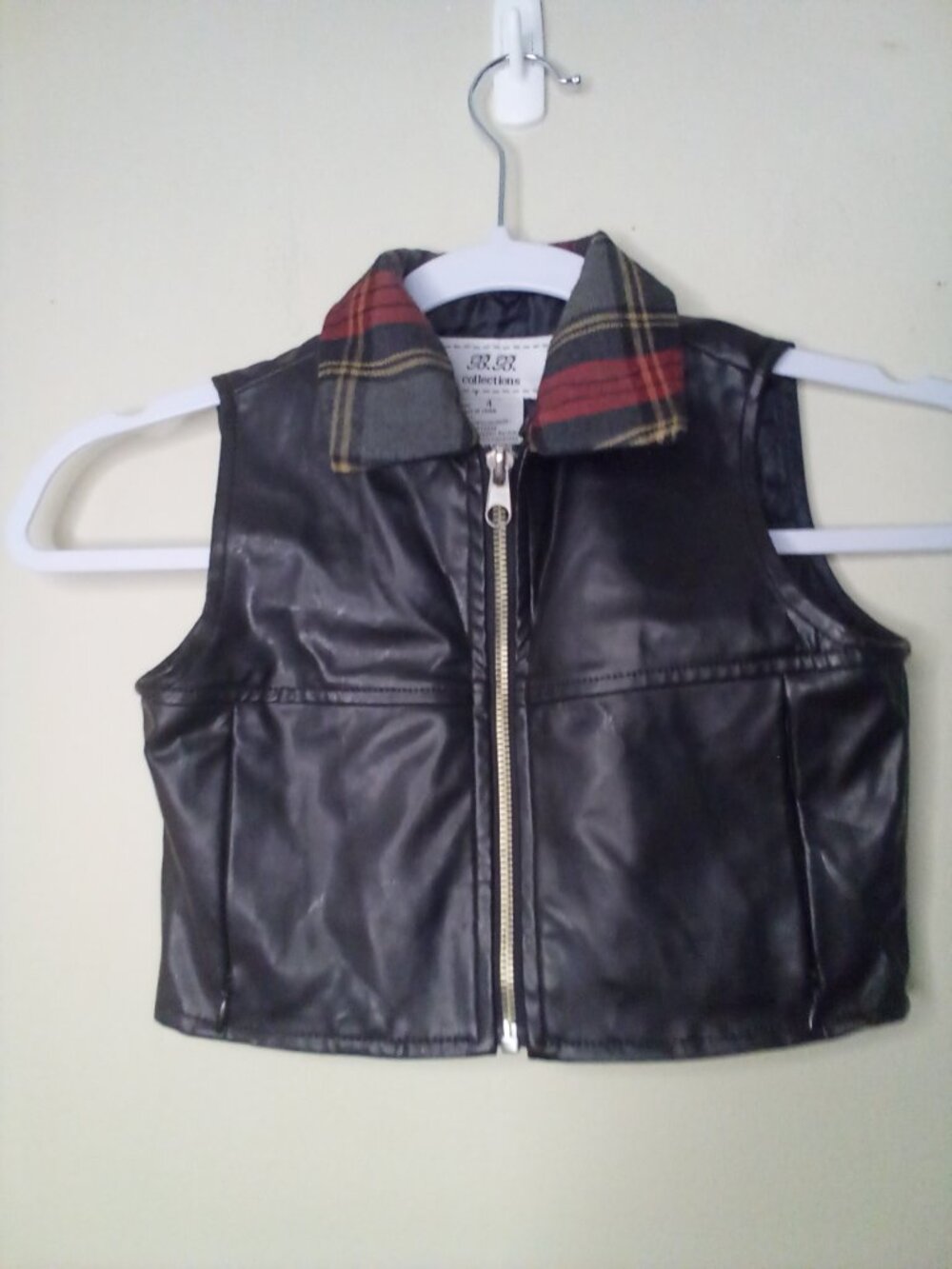 BB Collections Faux Leather Vest Kids Girls 4 Full Zip Sleeveless Plaid Pockets - Picture 2 of 14